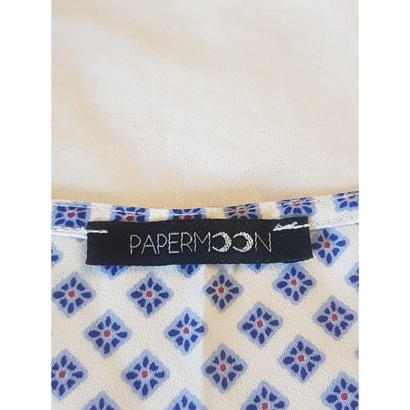 Papermoon Blouse Size Medium Floral Boho Bohemian Button down  Short Sleeve - Picture 9 of 12